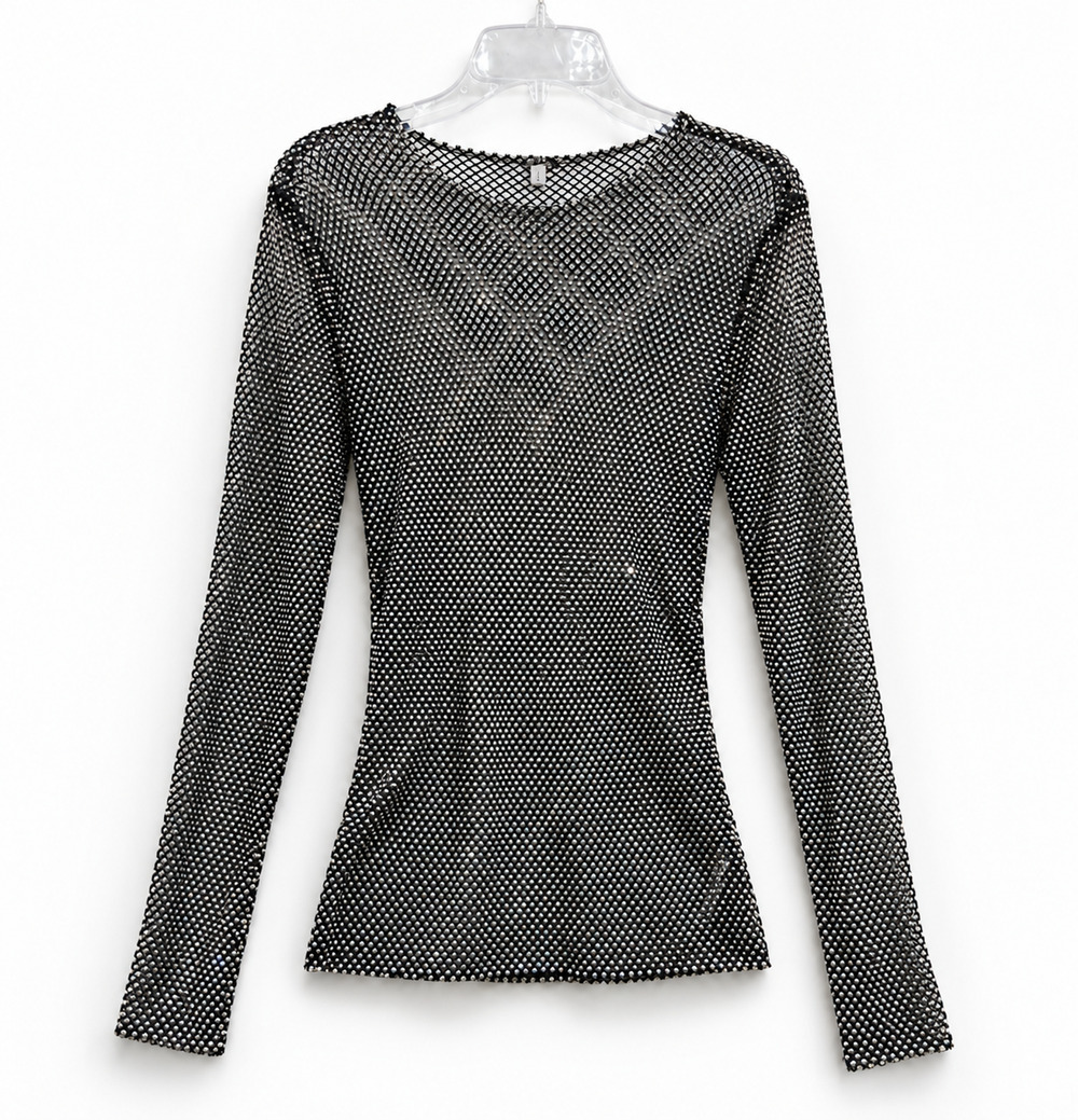 Free People Intimately Small Navy Filter Finish Long Sleeve Rhinestone Sparkle